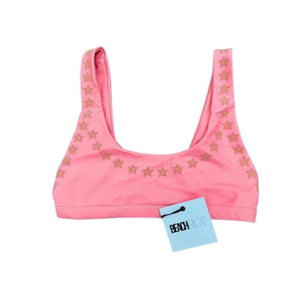 Beach Riot Pink Rhinestone Star Sports Bra Scoop Neck NWT - M
